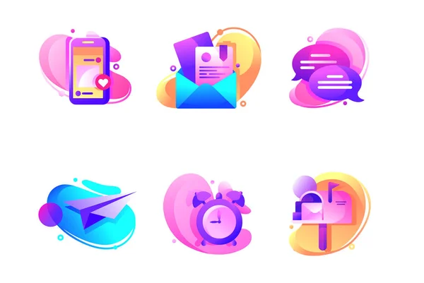 Set icônes avec e-mail, réveil, avion en papier, boîte aux lettres . — Photo