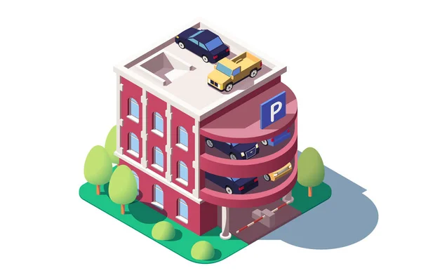 3D izometryczne samochody z wielopoziomowego parkowania. — Wektor stockowy