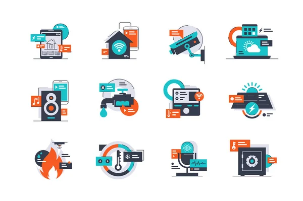 Set smart home icons using remote control system. — Stock Vector