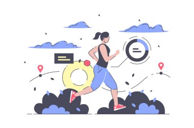 Sağlık kontrol cihazı ile çekici genç kadın spor jogging.
