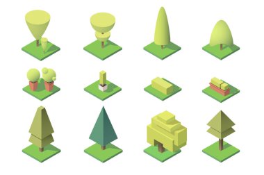 Ağaçlar koleksiyonu yaprak figürleri ile.