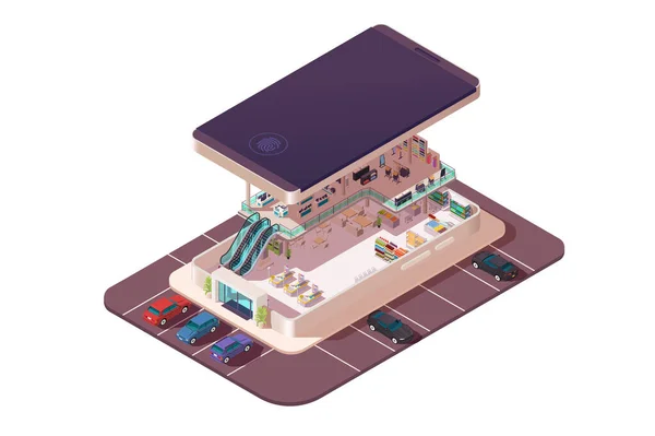 智能手机中的等特斯3d 购物中心组装. — 图库照片
