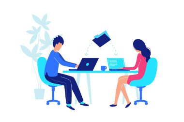 Dizüstü bilgisayar düz ile işyerinde çalışma arkadaşları