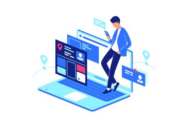 Online, web, internet hizmeti günlük yaşam dizüstü bilgisayar ve akıllı telefon, cep telefonu.