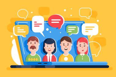 İnsanlar tartışmak ve online sosyal ağlar, dizüstü bilgisayarda internet yorum.