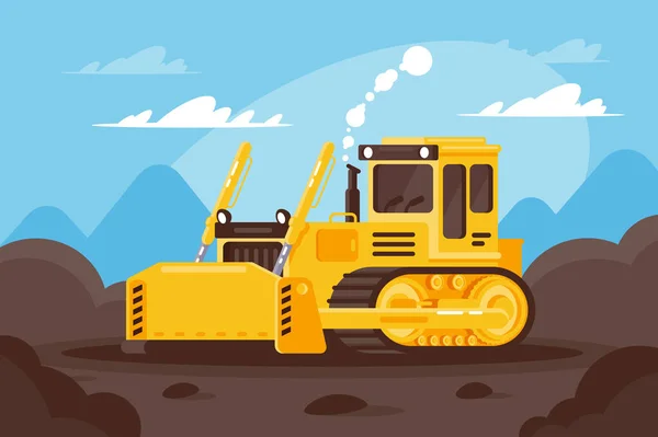 Bulldozer en una obra de construcción rodeada de terreno . —  Fotos de Stock