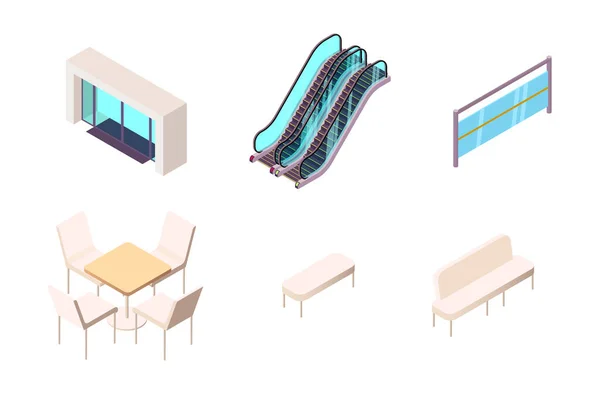 Isometrische 3D-Sammlung isoliertes städtisches Element des Eintritts in Einkaufszentren. — Stockfoto