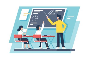 Matematik, geometri öğrenme öğretmen karakterlerle düz çocuk.