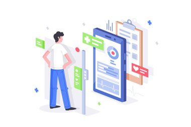 Online tanılama tıbbi tablet gibi 3d cep telefonu ile düz adamdır.