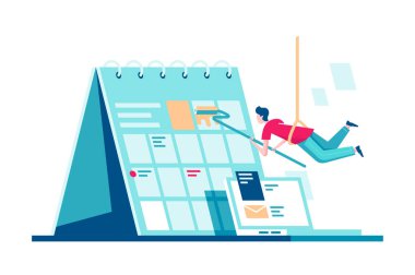 Görev yönetimi ve adam resim verileri ile düz takvim.