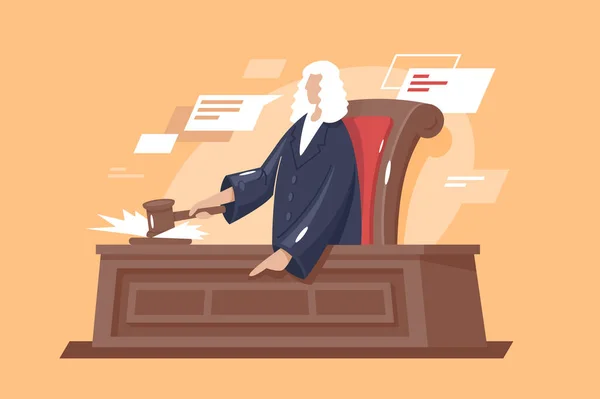 Flat strong man court with hammer judge. — Stock Photo, Image