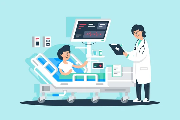 Junge Ärztin mit Tablet und Patientin in der Nähe medizinischer Geräte. — Stockfoto
