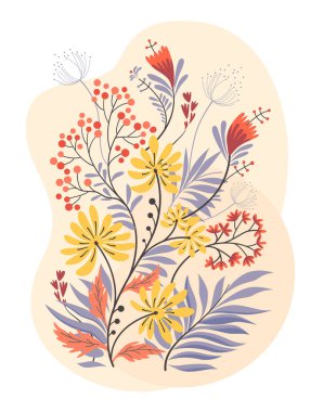 Arka plan için yassı izole kırmızı, mor ve sarı çiçek.