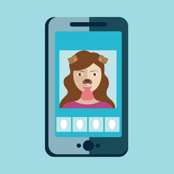 Junge Modische Mädchen Fotografieren Mit Hundefilter Handy Kamera App — Stockvektor