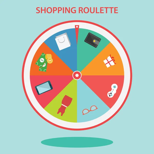 Shopping Roulette Illustration Wiel Med Olika Gåvor — Stock vektor
