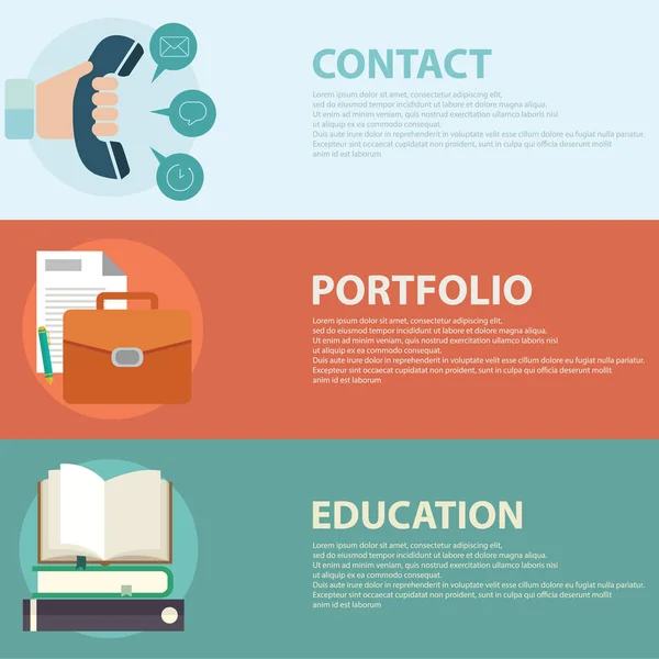 Flat Style Business Portfolio Contact Education Concept Web Banners Templates — Stock Vector