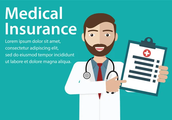Krankenversicherung Grüner Hintergrund Mit Gesichtslosem Arzt Uniform Und Stethoskop Und — Stockvektor