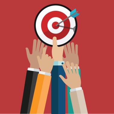 İş adamının eli hedefi okla tutuyor. Gol ayarı. Güzel gol. İş hedefi konsepti. Başarı ve başarı.