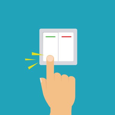 El ışıkları açma. Açma/kapatma düğmesi. Elektrik kontrol kavramı. Vektör grafik tasarım. İzometrik simgesi.