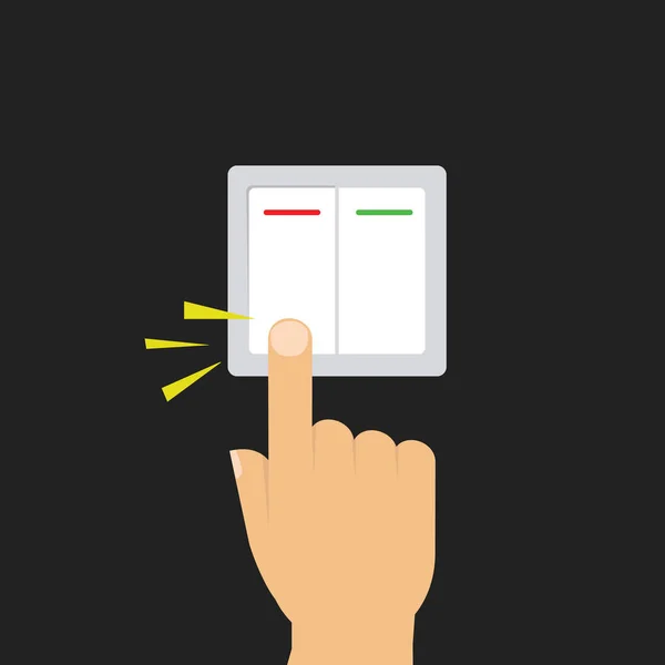 Toggle switch. Electric control concept. Vector graphic design. Isometric icon. Hand turning on the light — Stock Vector