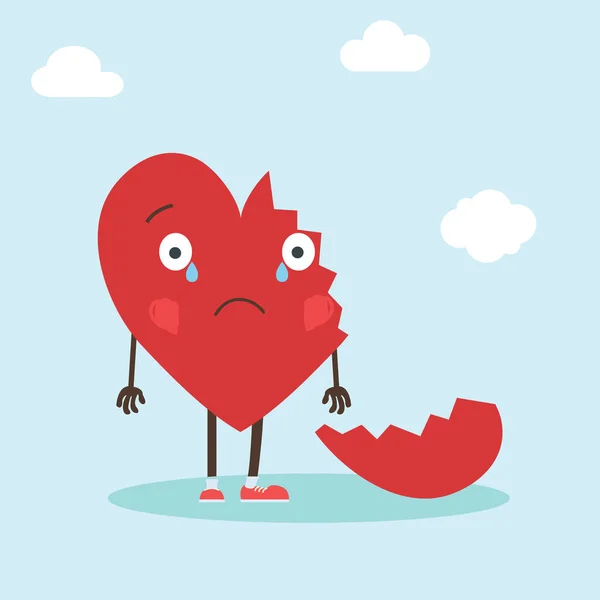 Kırık kalp ile şirin tek kalp karakter. Vektör çizim Sevgililer s günü kartı - vektör — Stok Vektör