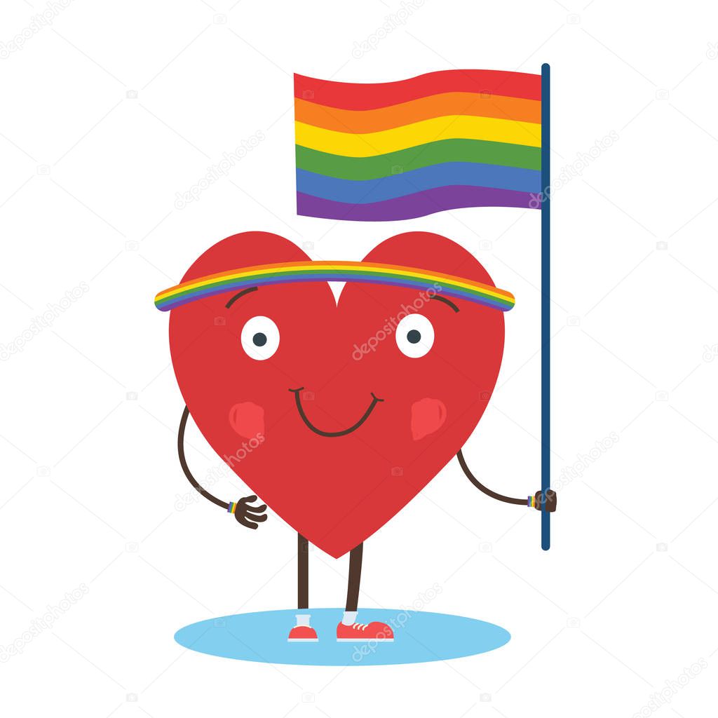 Cute single heart manifest with Rainbow flag for LGBT rights. Vector illustration valentine s day card - Vector