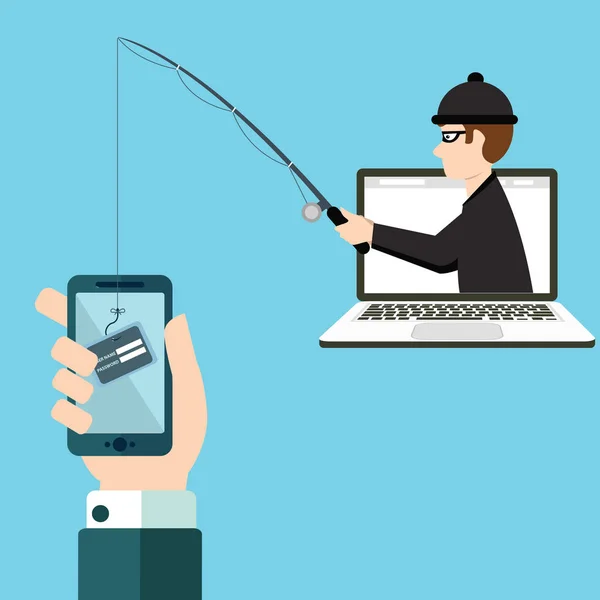 Visserij Scam Hacker Aanval Web Vector Veiligheidsconcept Illustratie Van Visserij — Stockvector