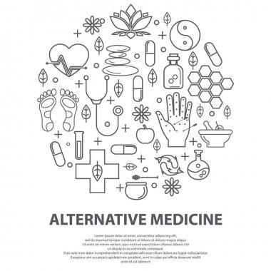 Alternatif Tıp Merkezi vektör kavramı. Bütünsel Merkezi, naturopathy, Homeopati, akupunktur, ayurveda, Çin Tıbbı, womans sağlık. Web sitesi için tasarım, kartvizit yazdırma.