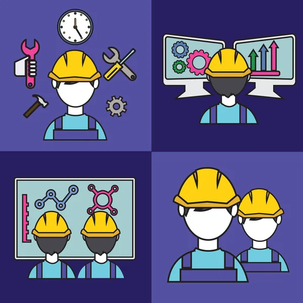 Engineering, mechanic and support vector set, flat outlined design. — Stock Vector