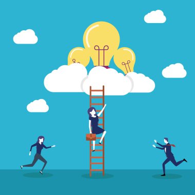 iş adamları fikirlere ulaşmak için tırmanma