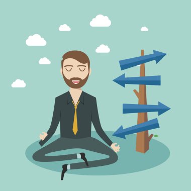 Düşünerek işadamı kavşak önünde meditasyon ve en iyi çözüm seçerek. İş konsepti için olanaklar.