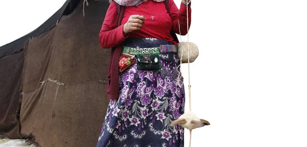 Anatolian Woman Spinning Wool Old Crafts Goat Hair — Stock Photo, Image