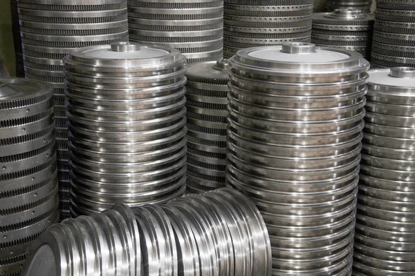 Stacked Steel Pulleys Factory — Stock Photo, Image