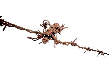 rusty barbed wire fence,isolate on white clipart