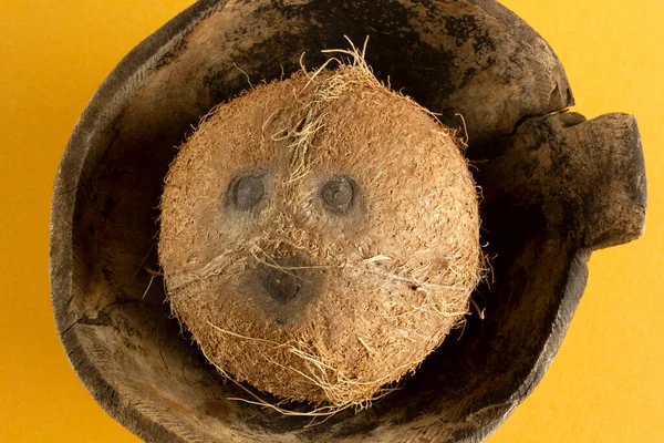 Kokosnuss Altem Antiken Holzteller — Stockfoto