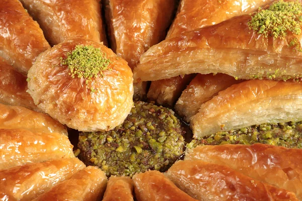 Traditionell Efterrätt Turkiska Baklava Valnöt Pistasch Turkisk Stil Antep Baklava — Stockfoto