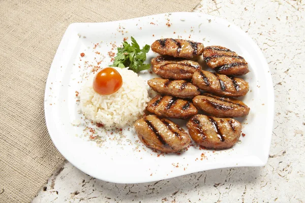 Friterade Köttbullar Och Rispilaf — Stockfoto