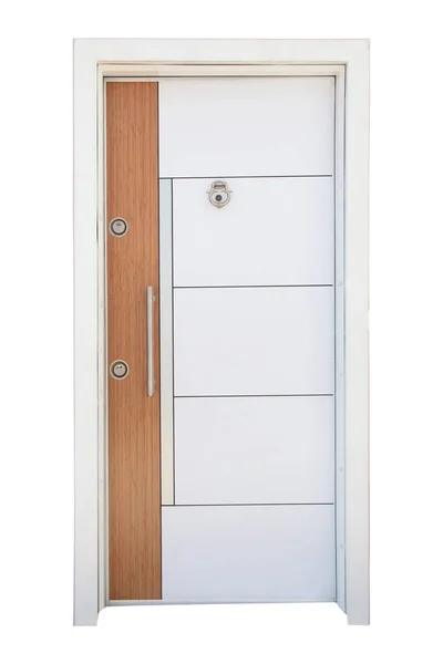 Moderne Holztür Auf Weißem Hintergrund — Stockfoto