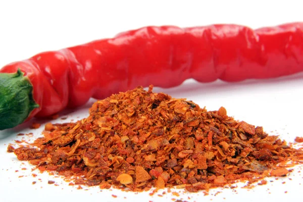 Rød Chili Peberfrugter Flager - Stock-foto