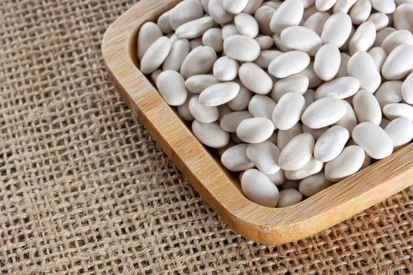 White Beans Wooden Plate — Stock Photo, Image