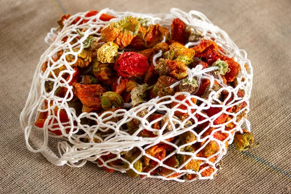 Red Dried Bell Peppers Net Bag — Stock Photo, Image