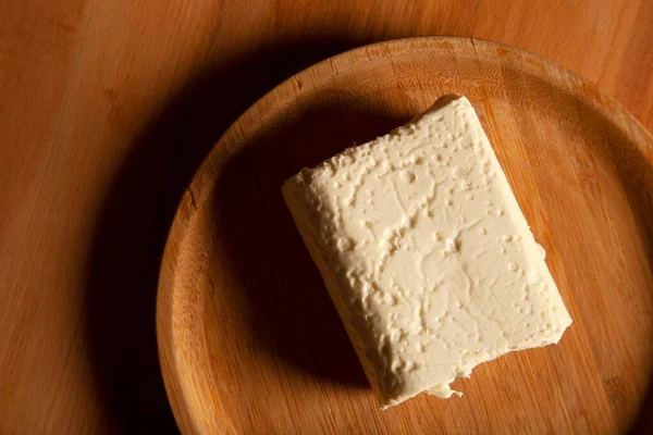 Feta Cheese Bamboo Plate — Stock Photo, Image