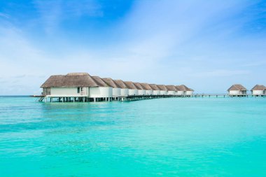 Lhaviyani Atoll, Maldives - 12 Temmuz 2018: Su Villa lüks otel, Kanuhura Adası üzerinde güzel manzara