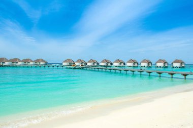 Lhaviyani Atoll, Maldives - 12 Temmuz 2018: Su Villa lüks otel, Kanuhura Adası üzerinde güzel manzara