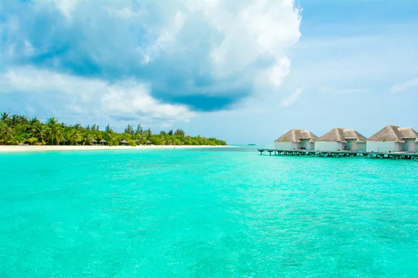 Hermoso Paisaje Villas Sobre Agua Maldivas Isla Océano Índico Imagen De Stock