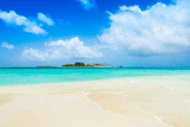 Hint Okyanusu'nda ıssız ada manzaralı güzel kumlu Beach'te lüks resort ve su Villa, Maldivler