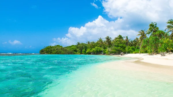 Hermosa Playa Arena Isla Deshabitada Océano Índico Maldivas — Foto de Stock