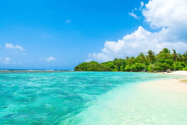 Hermosa Playa Arena Isla Deshabitada Océano Índico Maldivas — Foto de Stock