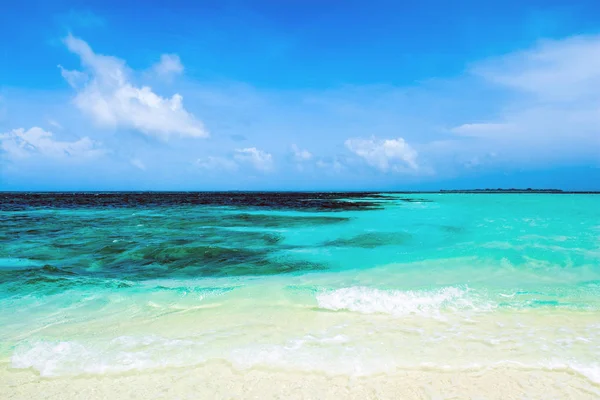 澄んだターコイズブルーのインド洋 モルディブの島々の美しい風景 — ストック写真