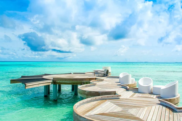 Lhaviyani Maldivas Julio 2017 Zona Chill Lounge Sobre Agua Del — Foto de Stock